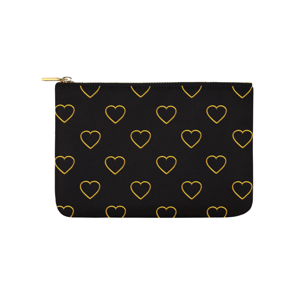 Golden Valentine Love Hearts on Black Carry-All Pouch 9.5''x6''