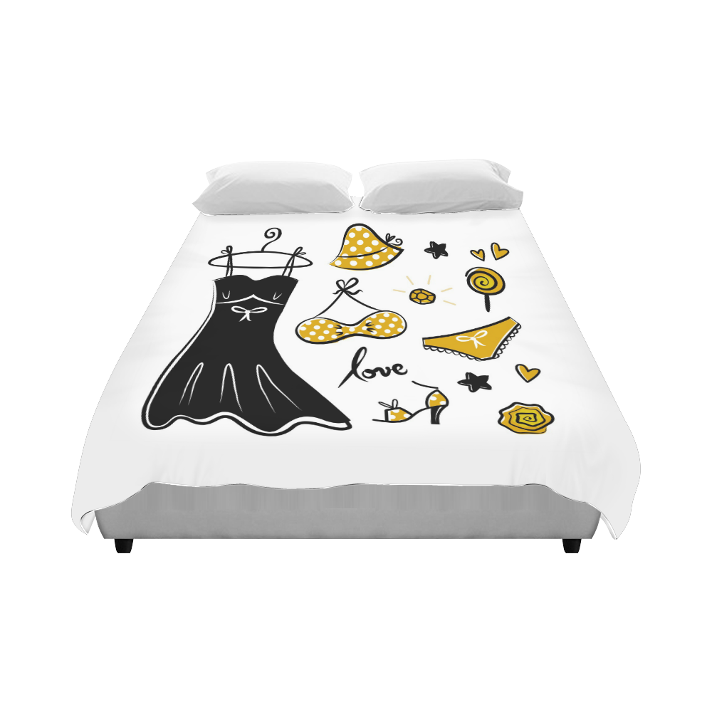 New in shop : Double duvet cover with Paris hand-drawn art. Yellow and black Duvet Cover 86"x70" ( All-over-print)