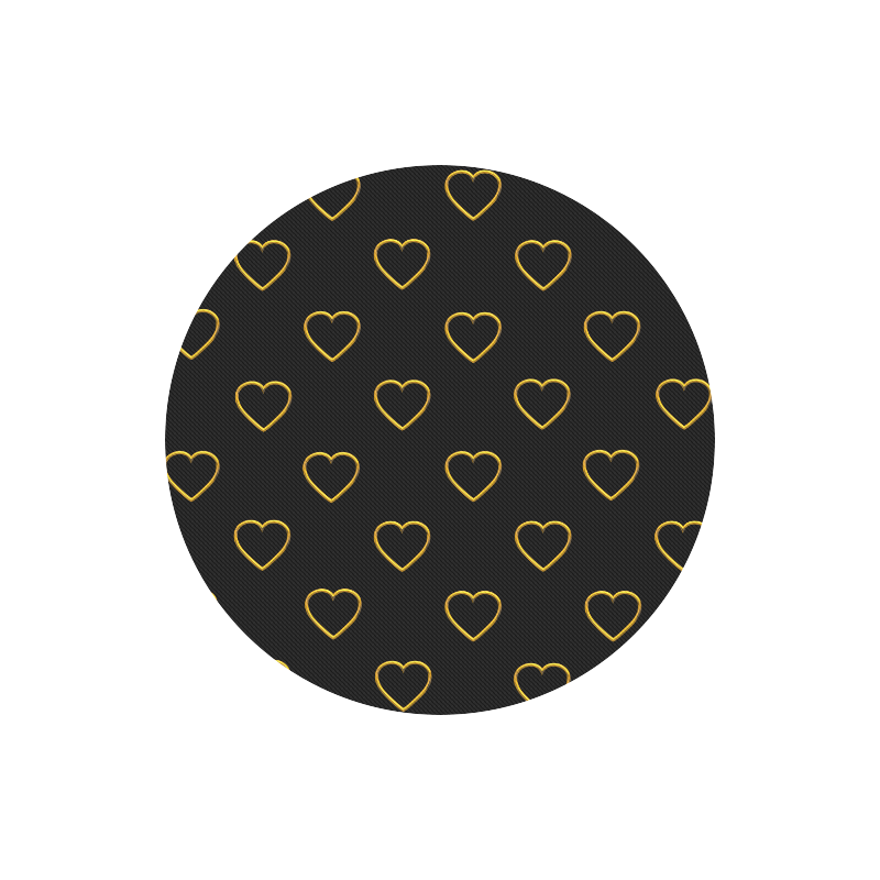 Golden Valentine Love Hearts on Black Round Mousepad