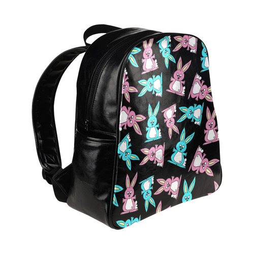 Blue and Pink Bunny Rabbits Multi-Pockets Backpack (Model 1636)