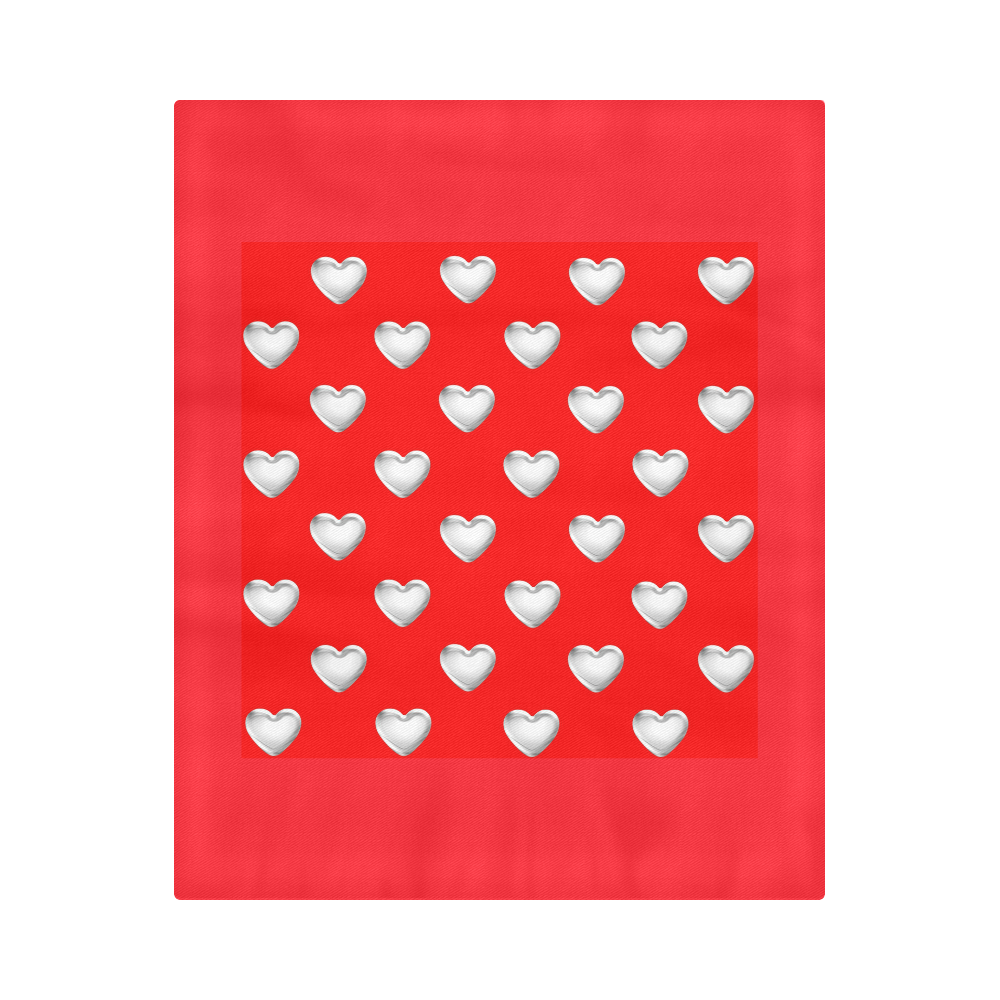 Silver 3-D Look Valentine Love Hearts on Red Duvet Cover 86"x70" ( All-over-print)
