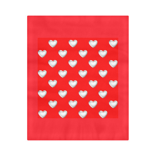 Silver 3-D Look Valentine Love Hearts on Red Duvet Cover 86"x70" ( All-over-print)