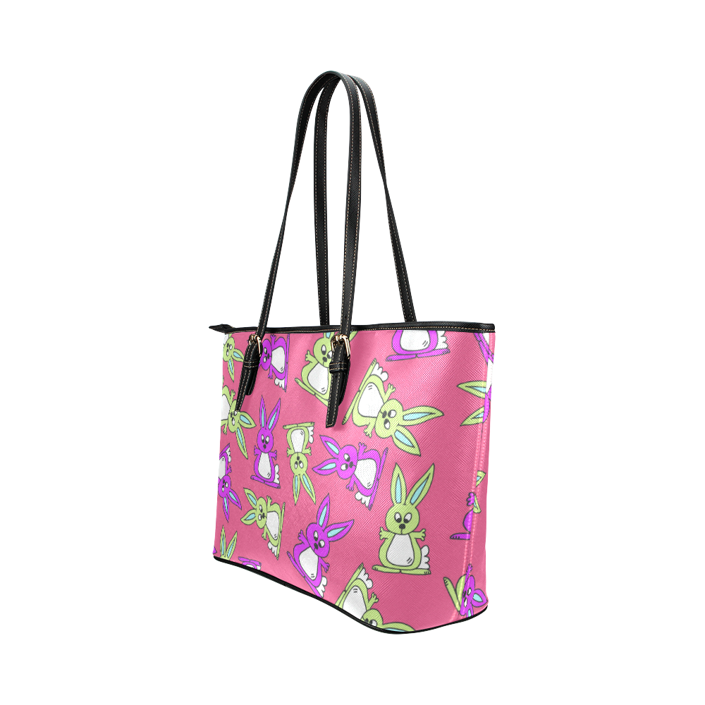 Bright Bunny Rabbit Pattern Leather Tote Bag/Large (Model 1651)