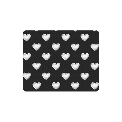 Silver 3-D Look Valentine Love Hearts on Black Rectangle Mousepad
