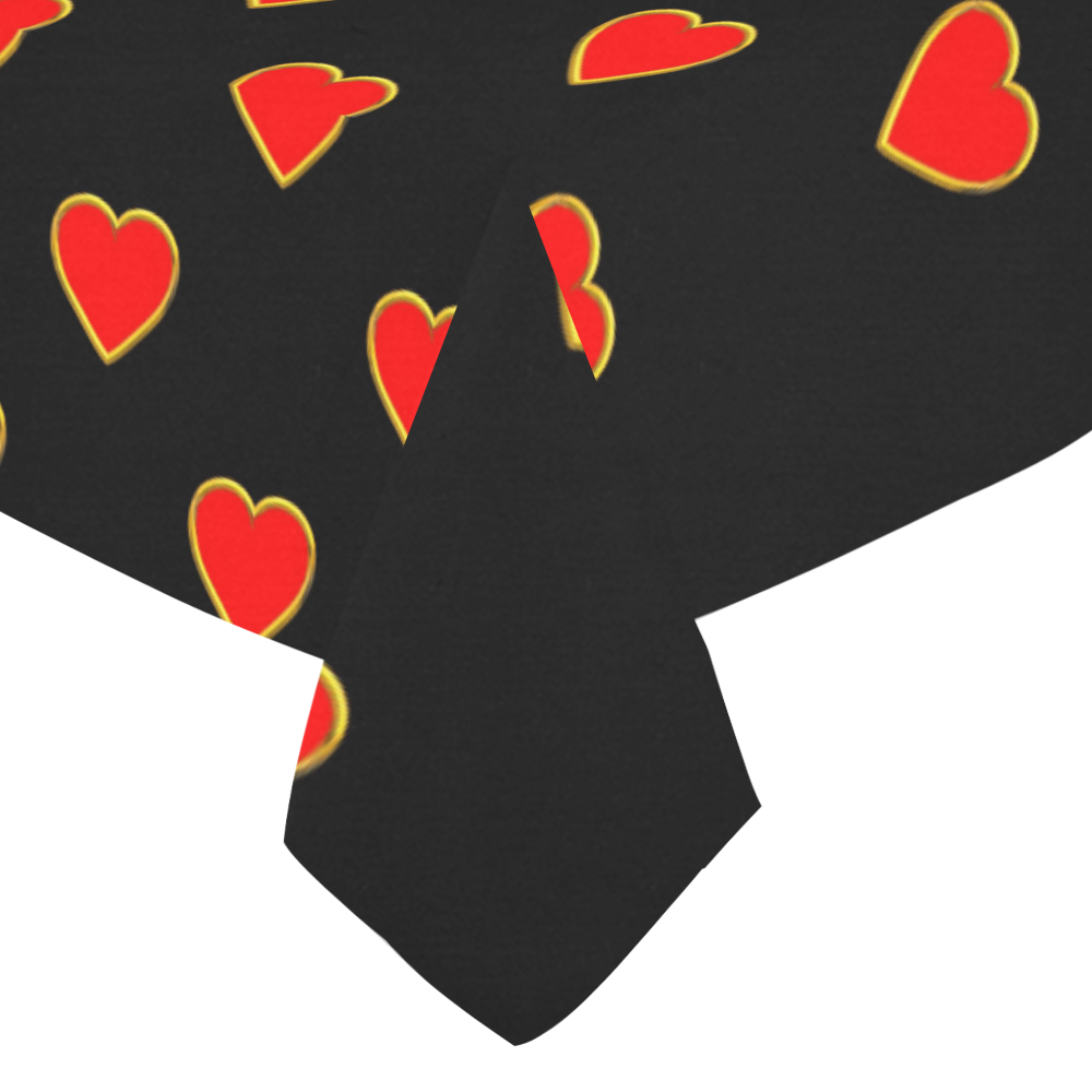 Red Valentine Love Hearts on Black Cotton Linen Tablecloth 52"x 70"