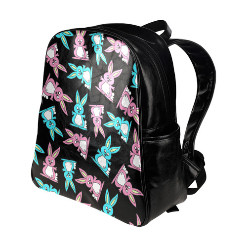 Blue and Pink Bunny Rabbits Multi-Pockets Backpack (Model 1636)