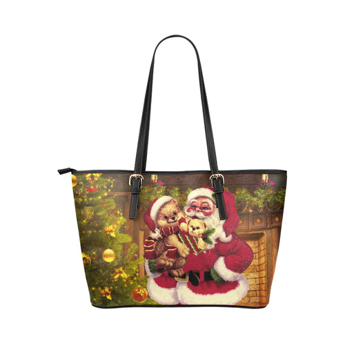 A cute Santa Claus with many gifts Leather Tote Bag/Large (Model 1651)