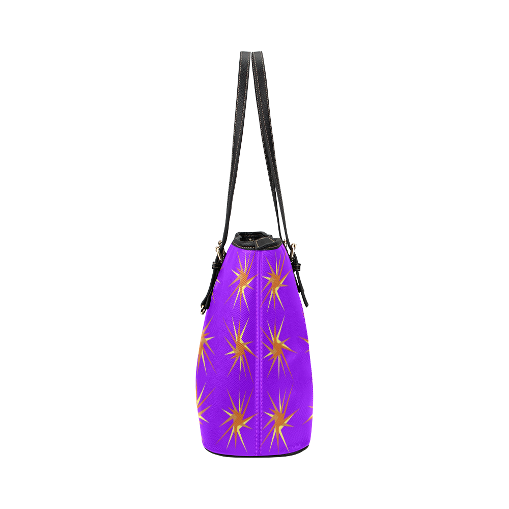 PURPLE SPARKLES Leather Tote Bag/Small (Model 1651)