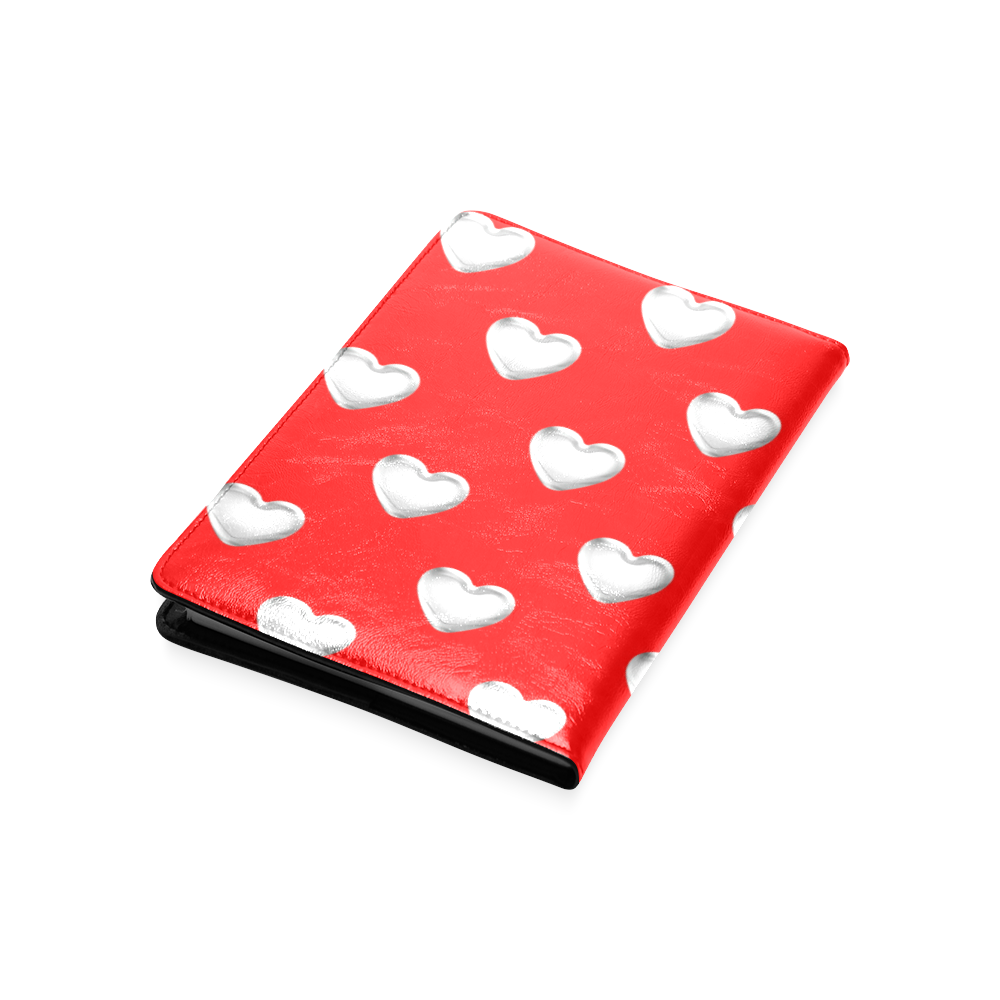Silver 3-D Look Valentine Love Hearts on Red Custom NoteBook A5