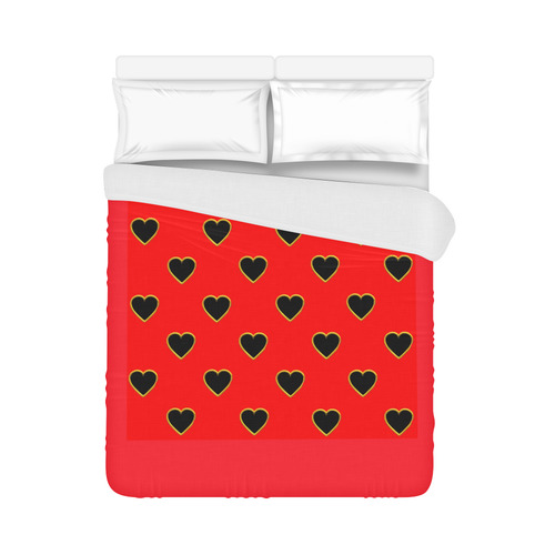 Black Valentine Love Hearts on Red Duvet Cover 86"x70" ( All-over-print)