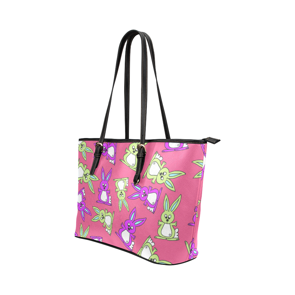 Bright Bunny Rabbit Pattern Leather Tote Bag/Large (Model 1651)