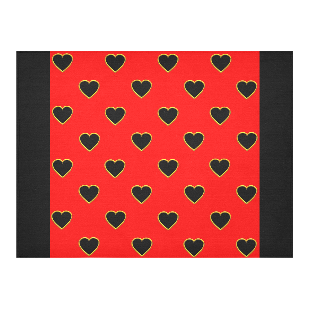 Black Valentine Love Hearts on Red Cotton Linen Tablecloth 52"x 70"
