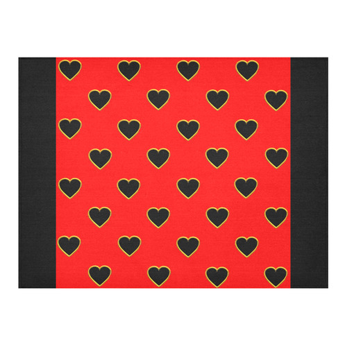 Black Valentine Love Hearts on Red Cotton Linen Tablecloth 52"x 70"