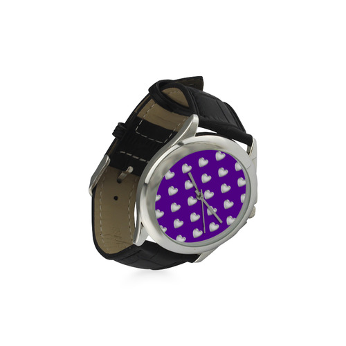 Silver 3-D Look Valentine Love Hearts on Purple Women's Classic Leather Strap Watch(Model 203)