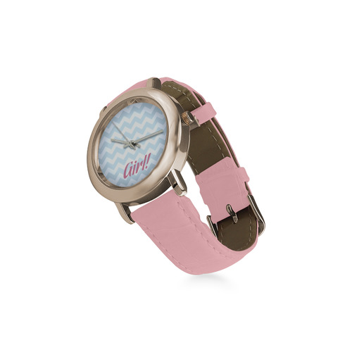 Girls designers vintage Watches. Pink with caption "Girl!" Special edition Women's Rose Gold Leather Strap Watch(Model 201)