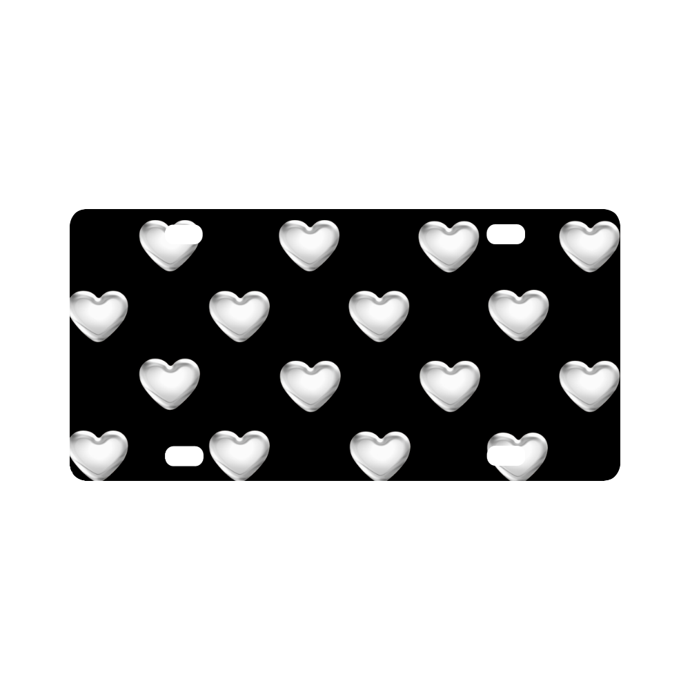 Silver 3-D Look Valentine Love Hearts on Black Classic License Plate
