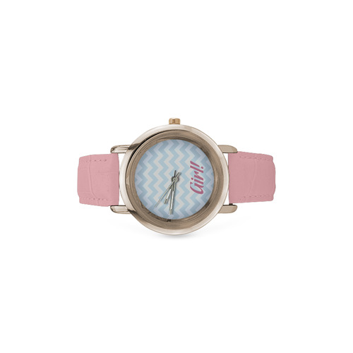 Girls designers vintage Watches. Pink with caption "Girl!" Special edition Women's Rose Gold Leather Strap Watch(Model 201)
