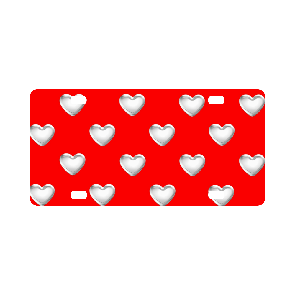 Silver 3-D Look Valentine Love Hearts on Red Classic License Plate