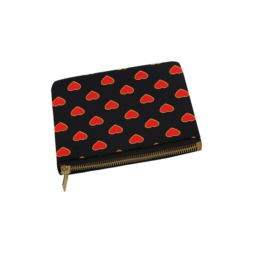 Red Valentine Love Hearts on Black Carry-All Pouch 6''x5''