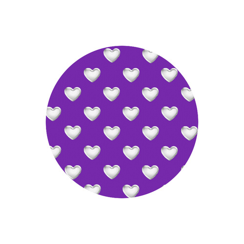 Silver 3-D Look Valentine Love Hearts on Purple Round Mousepad