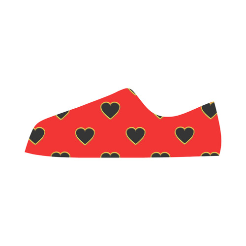 Black Valentine Love Hearts on Red Aquila Microfiber Leather Women's Shoes (Model 031)
