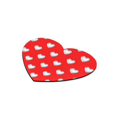 Silver 3-D Look Valentine Love Hearts on Red Heart-shaped Mousepad