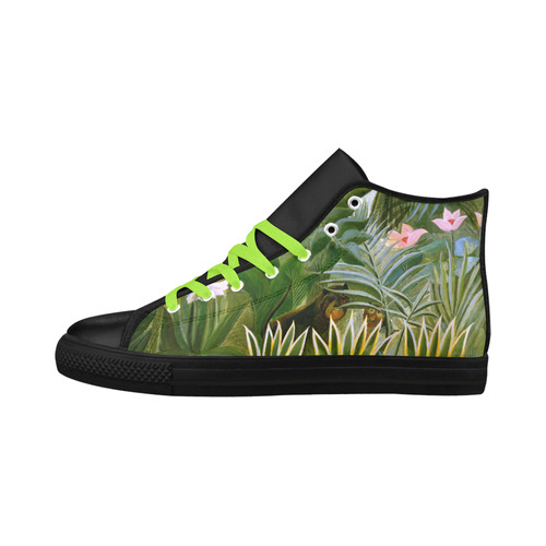 Henri Rousseau Tropical Jungle Animals Flowers Aquila High Top Microfiber Leather Women's Shoes (Model 032)