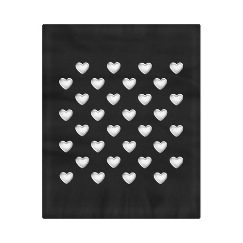 Silver 3-D Look Valentine Love Hearts on Black Duvet Cover 86"x70" ( All-over-print)