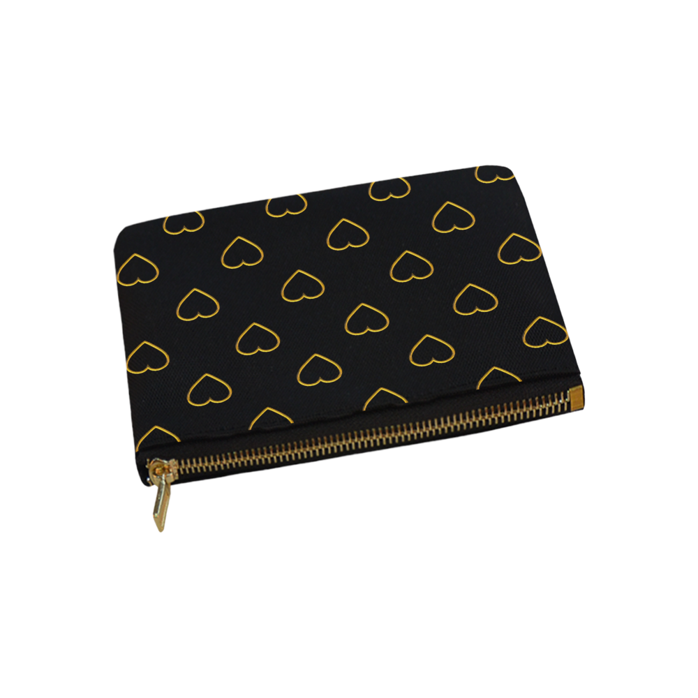 Golden Valentine Love Hearts on Black Carry-All Pouch 9.5''x6''