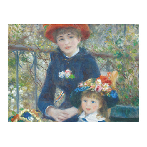 Renoir Two Sisters Terrace Floral Fine Art Cotton Linen Tablecloth 52"x 70"