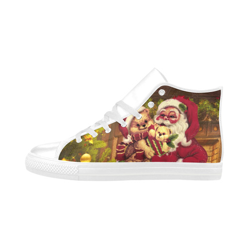 A cute Santa Claus with many christmas gifts Aquila High Top Microfiber Leather Men's Shoes (Model 032)