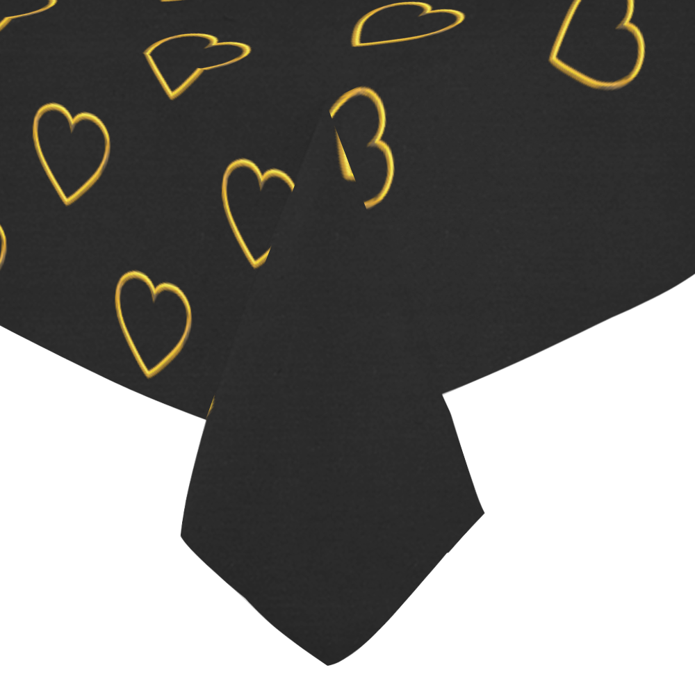 Golden Valentine Love Hearts on Black Cotton Linen Tablecloth 52"x 70"
