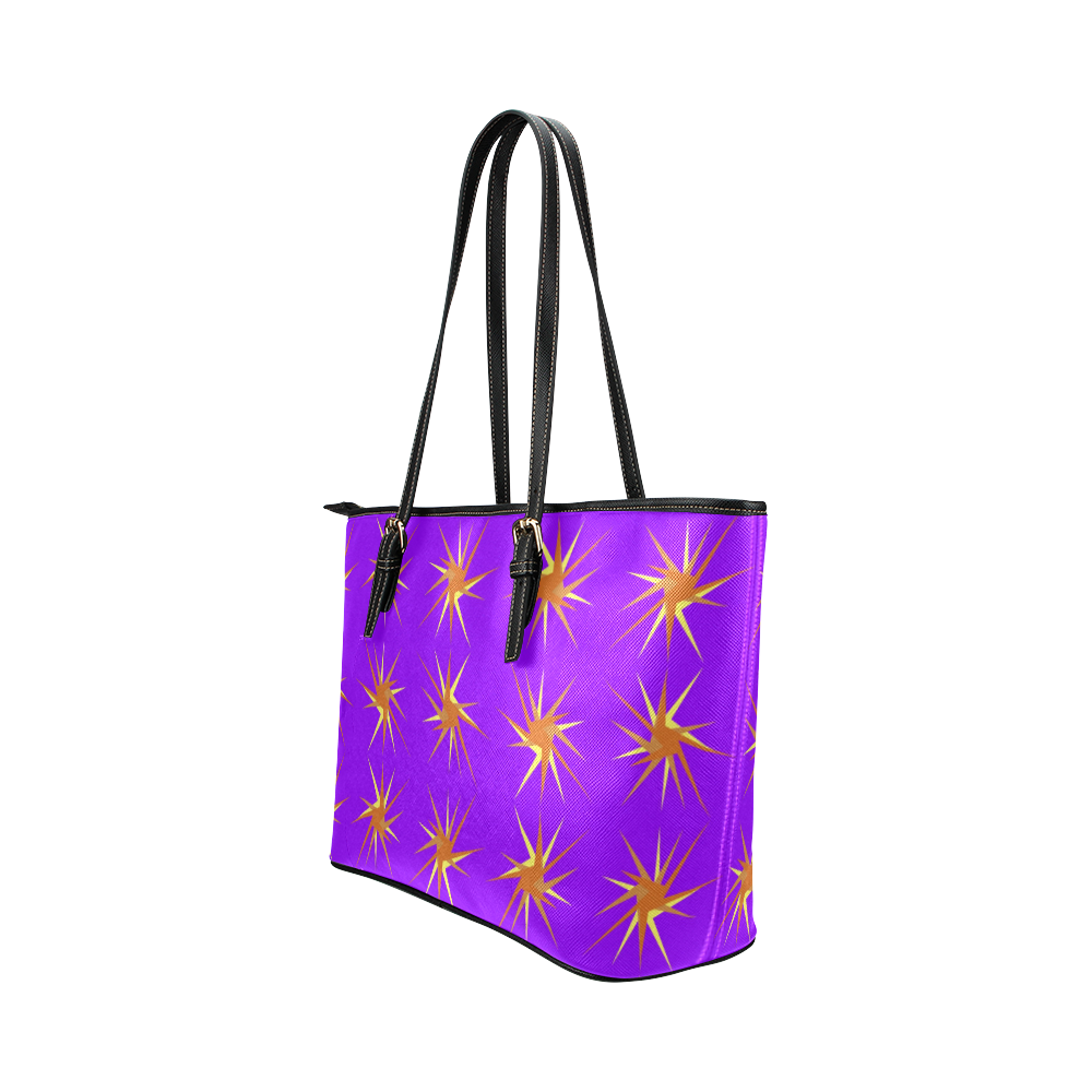 PURPLE SPARKLES Leather Tote Bag/Large (Model 1651)