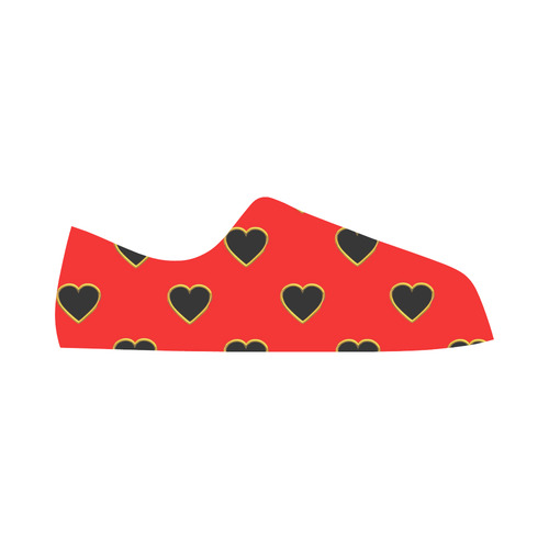 Black Valentine Love Hearts on Red Aquila Microfiber Leather Women's Shoes (Model 031)
