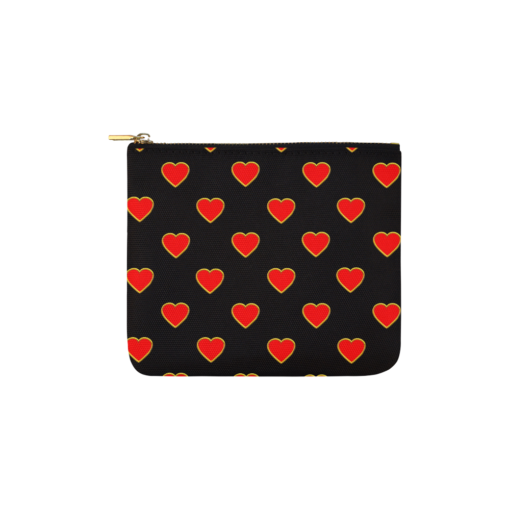 Red Valentine Love Hearts on Black Carry-All Pouch 6''x5''