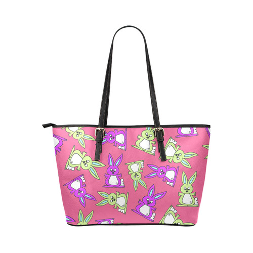 Bright Bunny Rabbit Pattern Leather Tote Bag/Large (Model 1651)