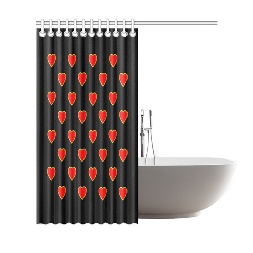 Red Valentine Love Hearts on Black Shower Curtain 69"x72"
