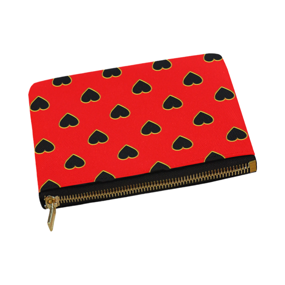 Black Valentine Love Hearts on Red Carry-All Pouch 12.5''x8.5''