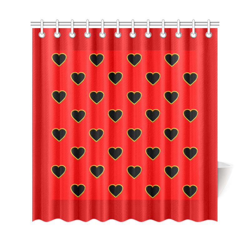 Black Valentine Love Hearts on Red Shower Curtain 69"x72"