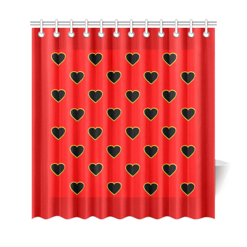 Black Valentine Love Hearts on Red Shower Curtain 69"x72"
