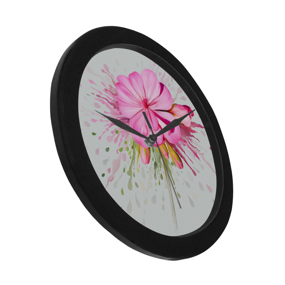 Pink flower color splash - watercolor Circular Plastic Wall clock