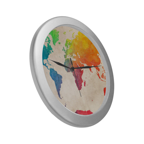 world map Silver Color Wall Clock