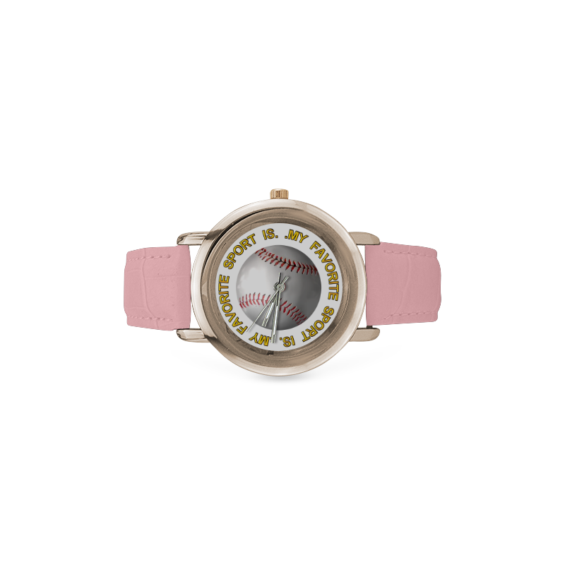 My Favorite Sport is Baseball Women's Rose Gold Leather Strap Watch(Model 201)