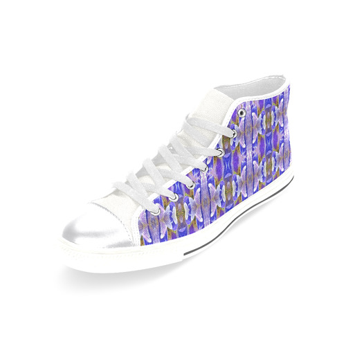 Blue White Abstract Flower Pattern Women's Classic High Top Canvas Shoes (Model 017)