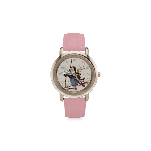 Funny sporty Santa Claus - Christmas Women's Rose Gold Leather Strap Watch(Model 201)
