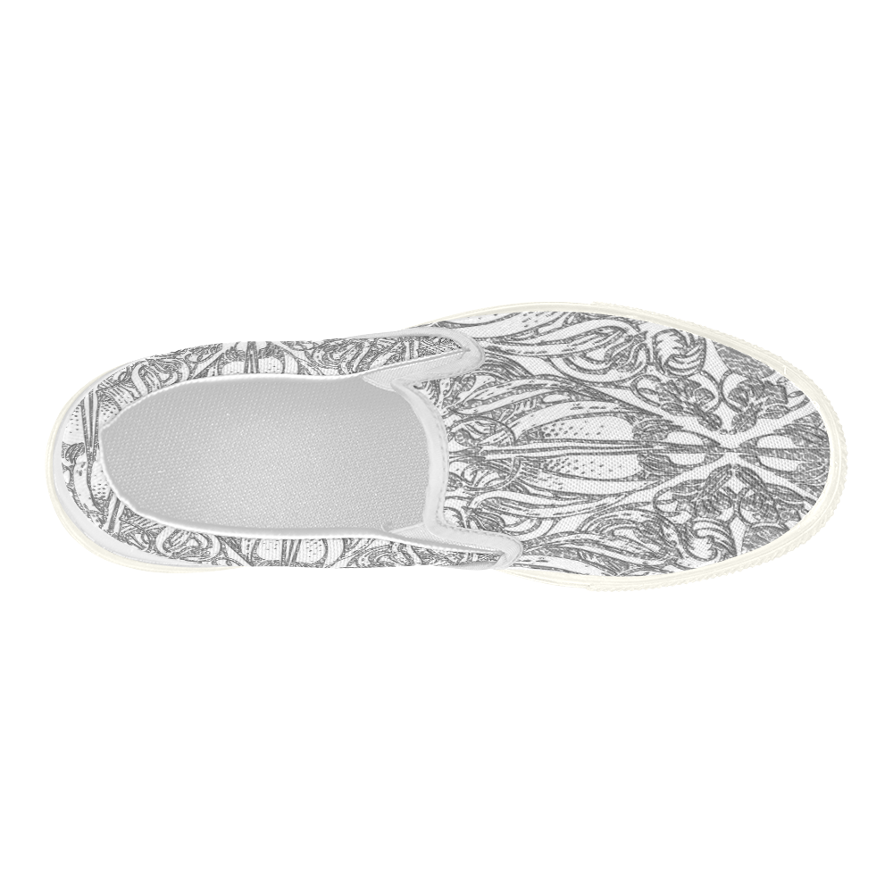 Lace Silver Women's Slip-on Canvas Shoes (Model 019)