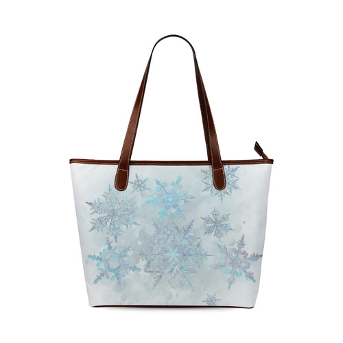 Snowflakes, snow, white and blue Shoulder Tote Bag (Model 1646)