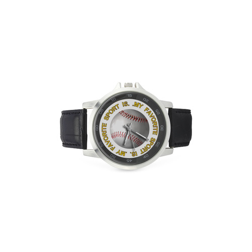 My Favorite Sport is Baseball Unisex Stainless Steel Leather Strap Watch(Model 202)