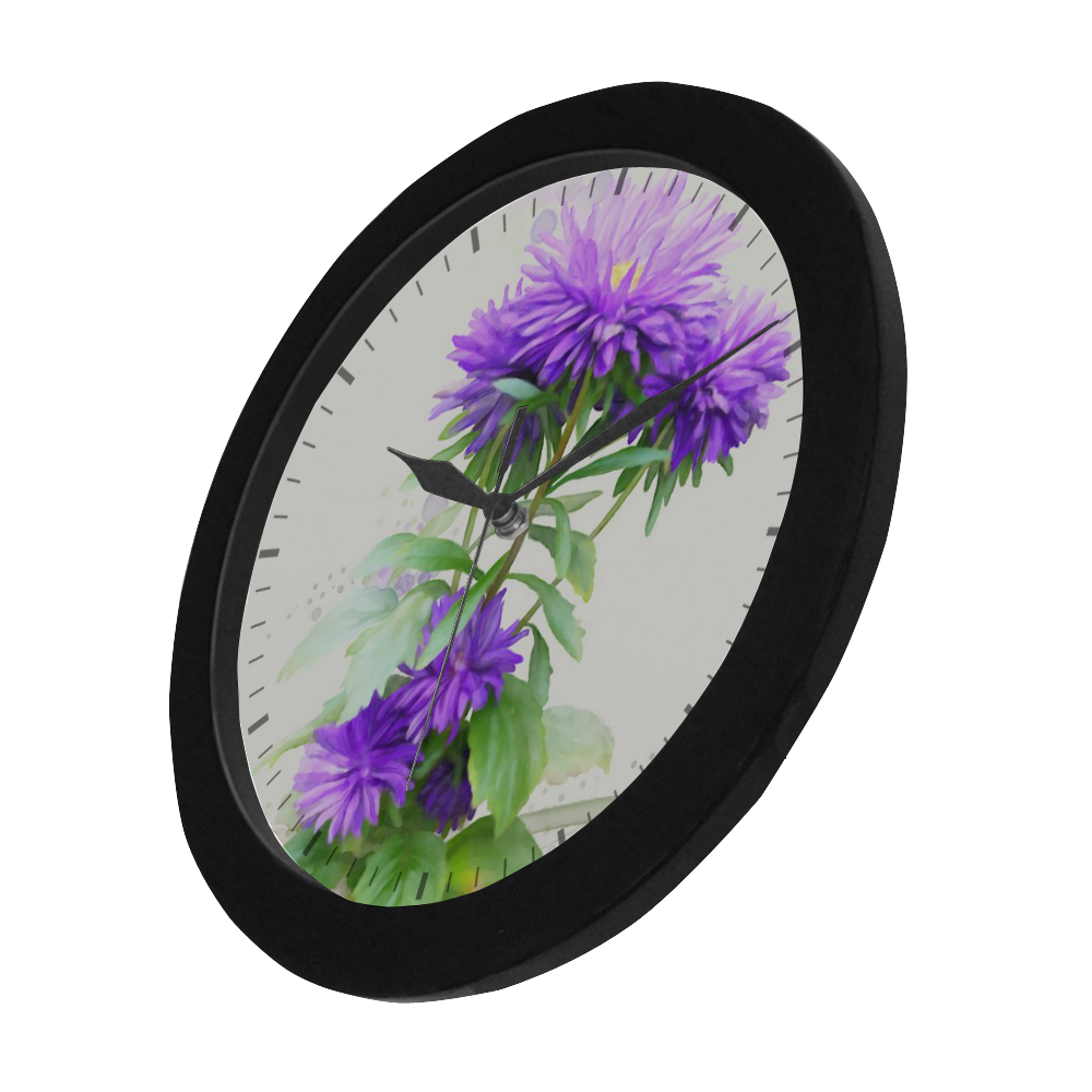 Purple Garden Flowers, watercolors with signature Circular Plastic Wall clock