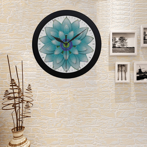 Turquoise Lotus Circular Plastic Wall clock